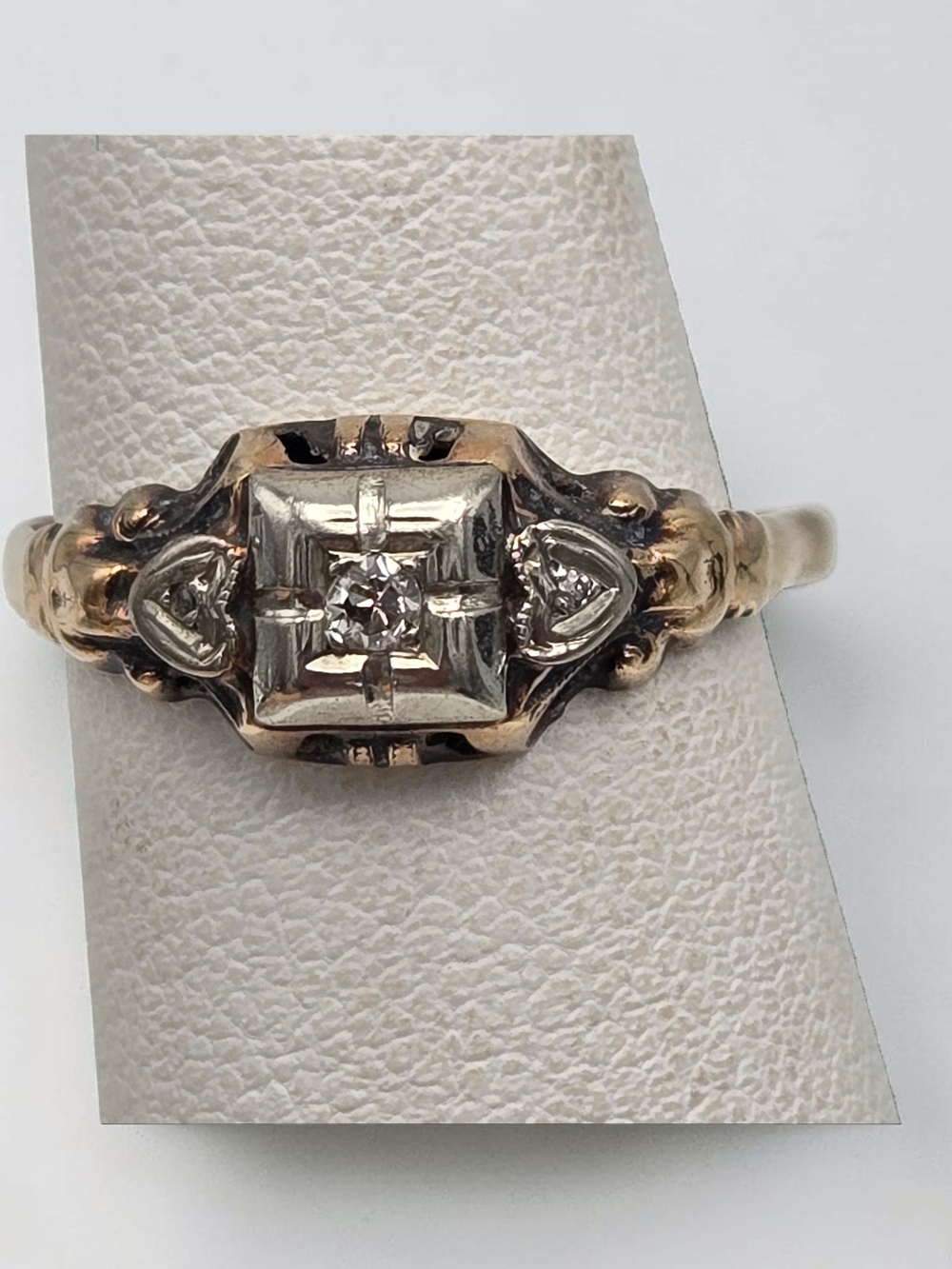 Antique 10K LEM Diamond Ring Edwardian Art Deco Transition Two Tone Gold Estate